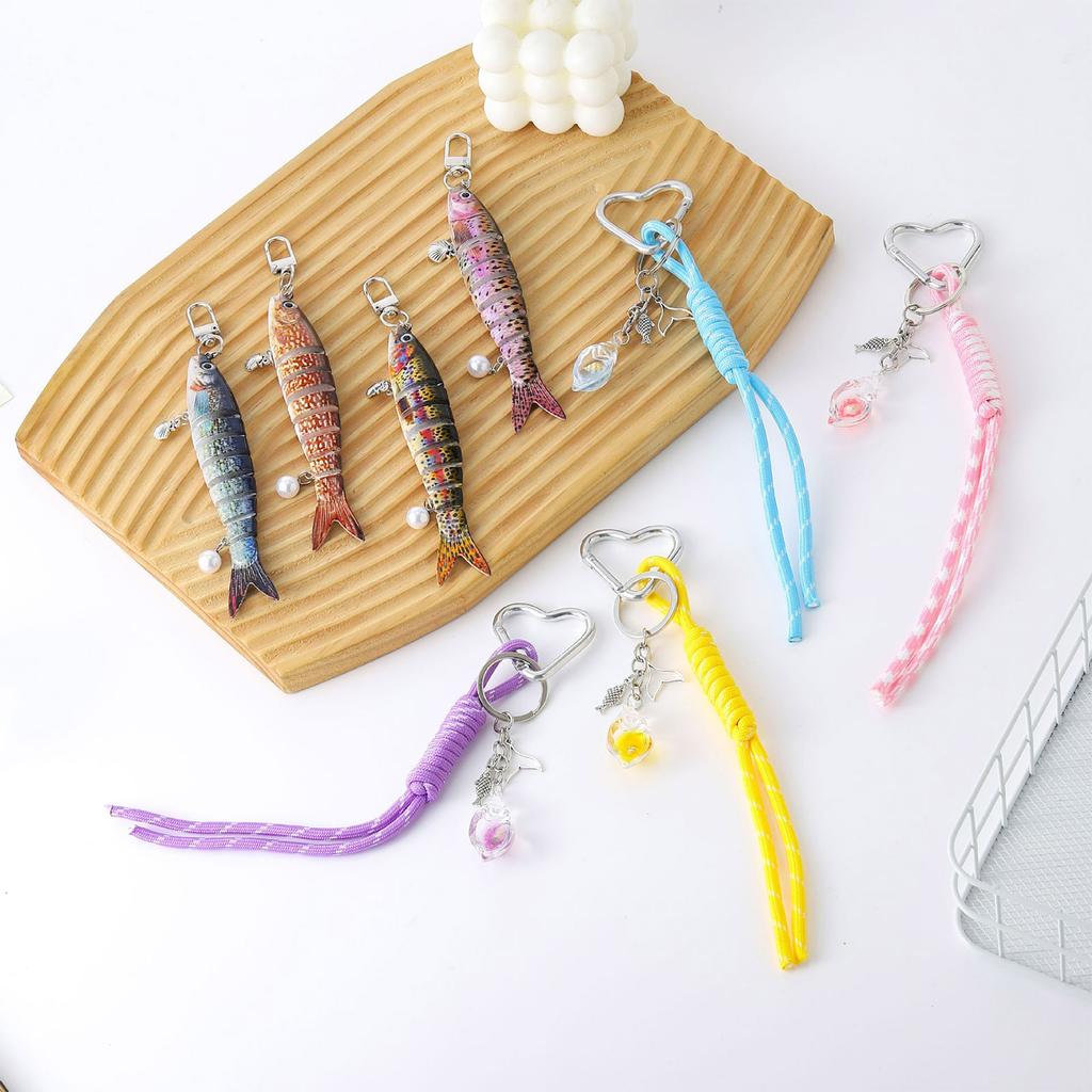 Articulated Fishing Lure Keyring Flexible Body Handmade Keychain Decoration Bag Accessory for Fishing Enthusiast