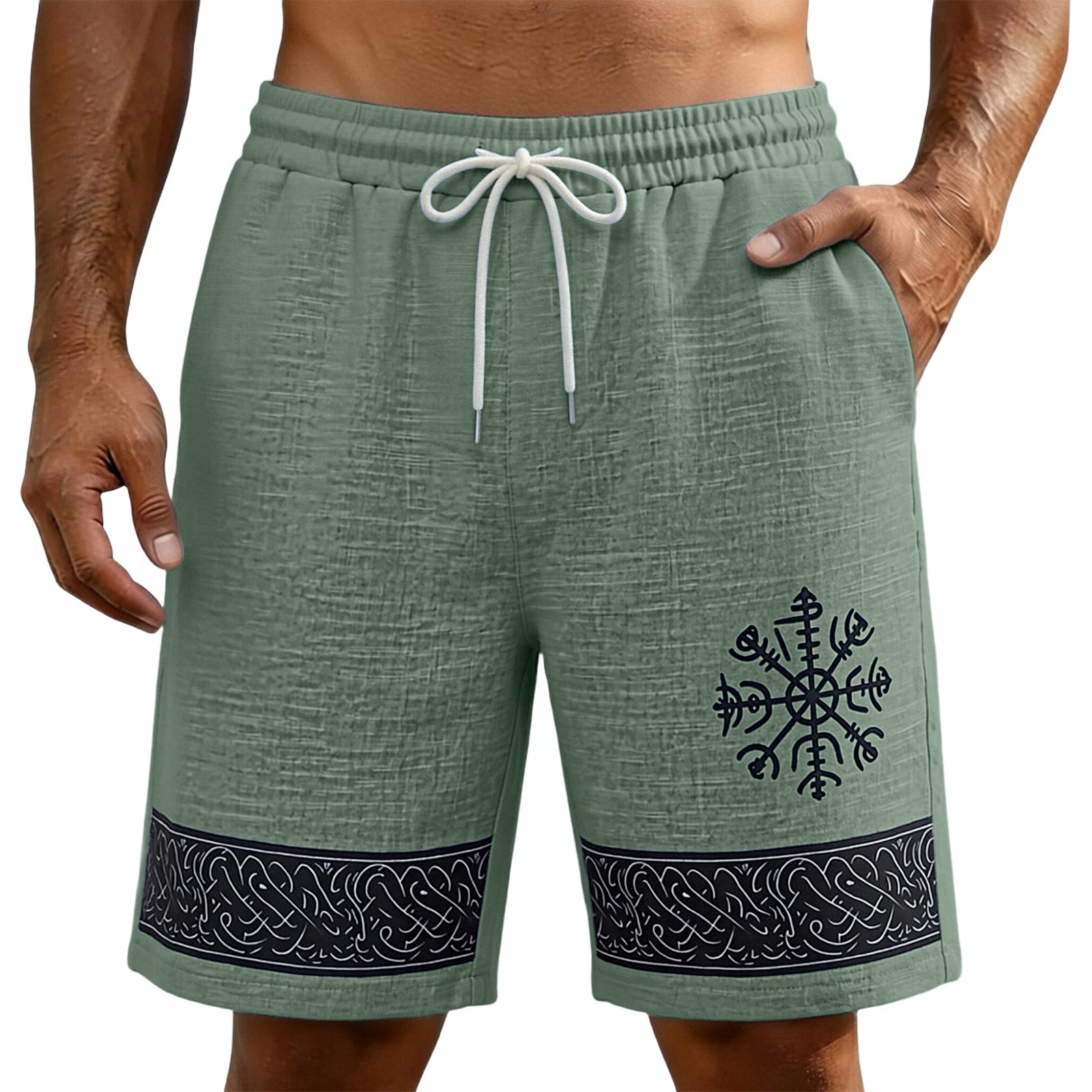 Heima D Zomer Casual Herenbroek met Linnen Look Lichtgewicht Strandkleding Binnenbeenlengte Vijf Inch Trekkoord Taille Relaxte Pasvorm XL
