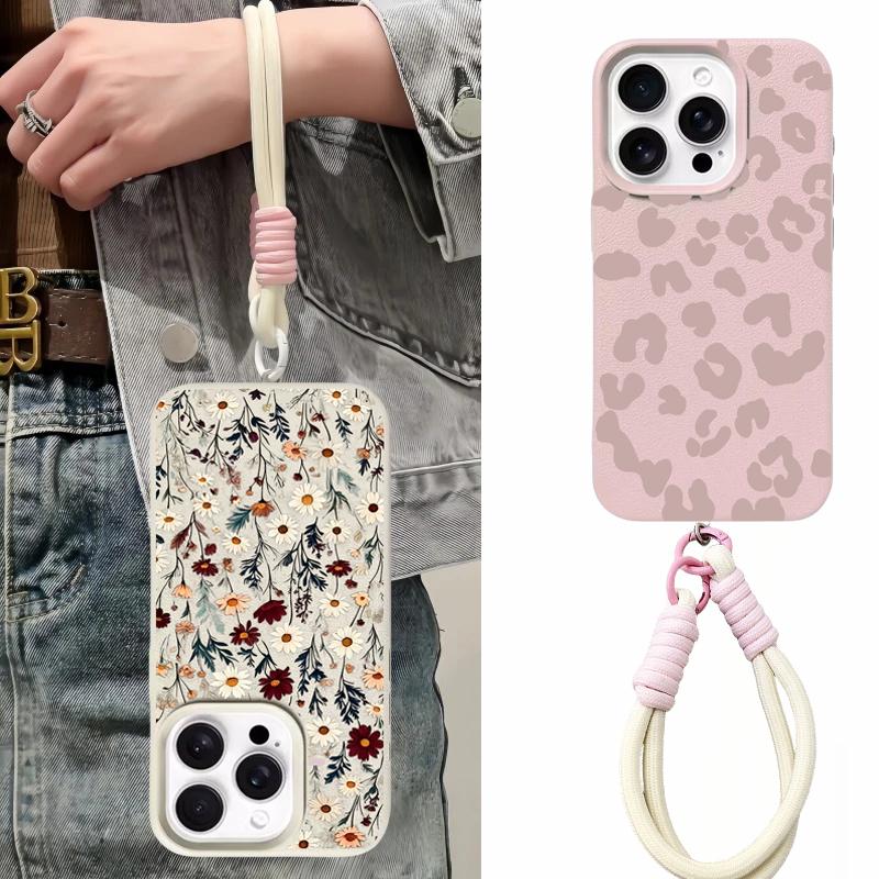 Blumen-Leopardenmuster Handgelenkband Leder Silikonhülle Für Xiaomi 15T 14T Pro 15 Ultra POCO X7 X6 X5 X3 F5 F6 F7 Ultra M7 M6 Pro