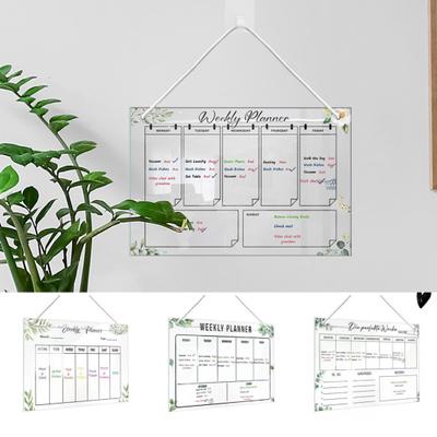 Refrigerator Acrylic Message Board with Pens Transparent Scratch-proof Reusable Fridge Weekly Planner Whiteboard