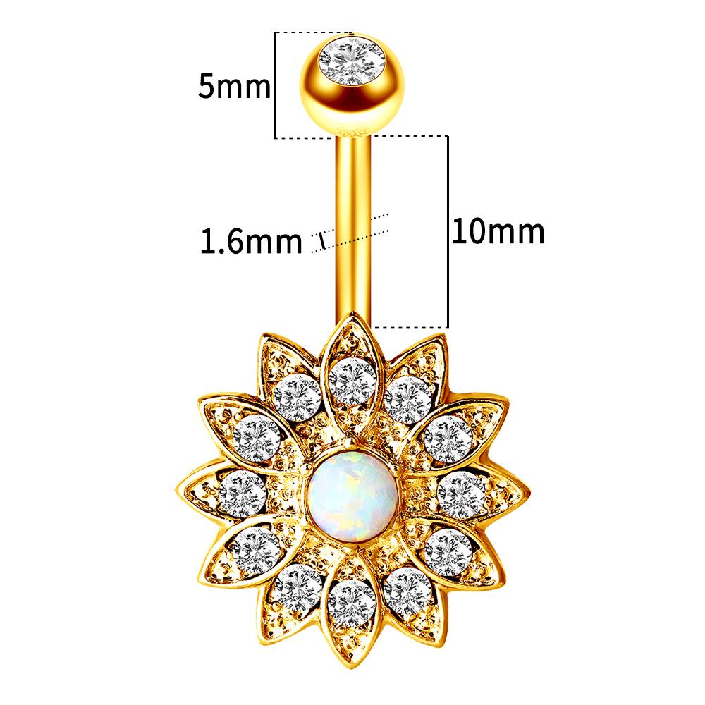 Exclusive Stainless Steel Sunflower Opal Belly Button Ring Stud Piercing Jewelry