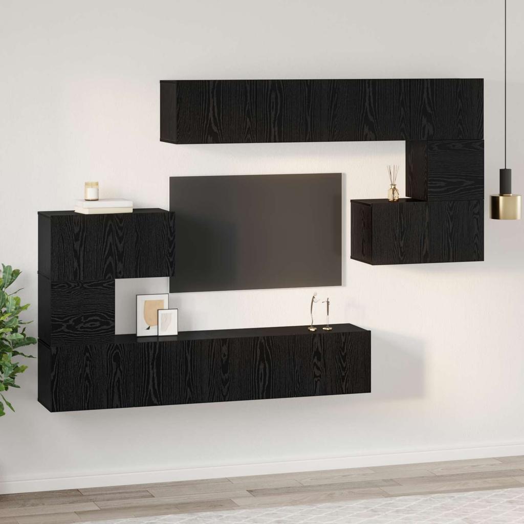 TV Cabinet Set 8 pcs Black Oak Effect Particleboard