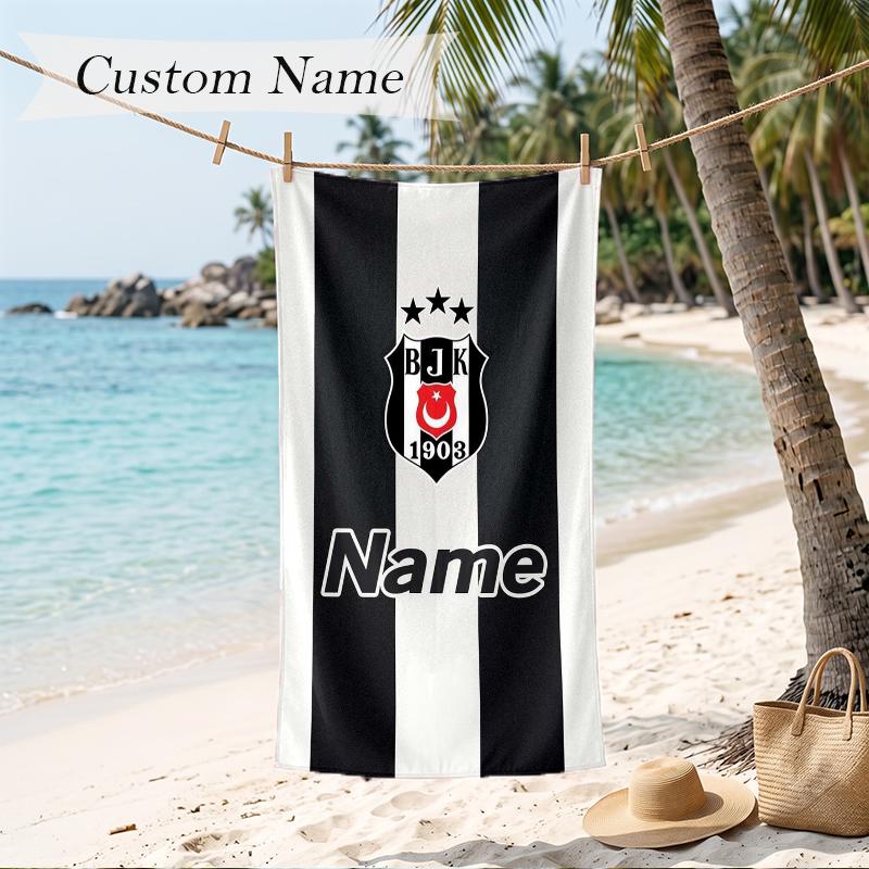 BJK FC Custom Name Printed Beach Towel Personalized Soft Towel For Swimming Beach Travel