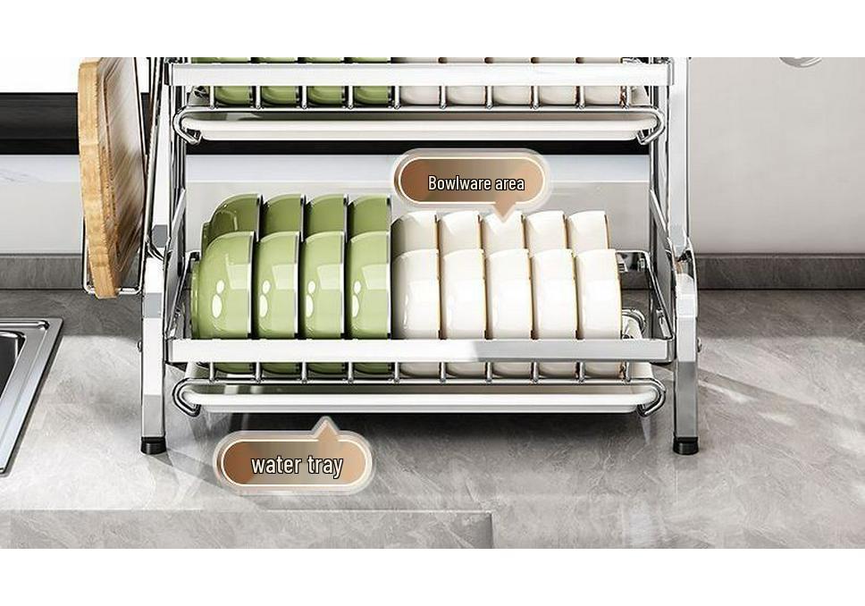 Stainless Steel Kitchen Dish Drying Rack with Bowl and Plate Storage