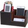 Multifunctional Desktop Storage Box with 3 Compartments and Pen Holder (brown)