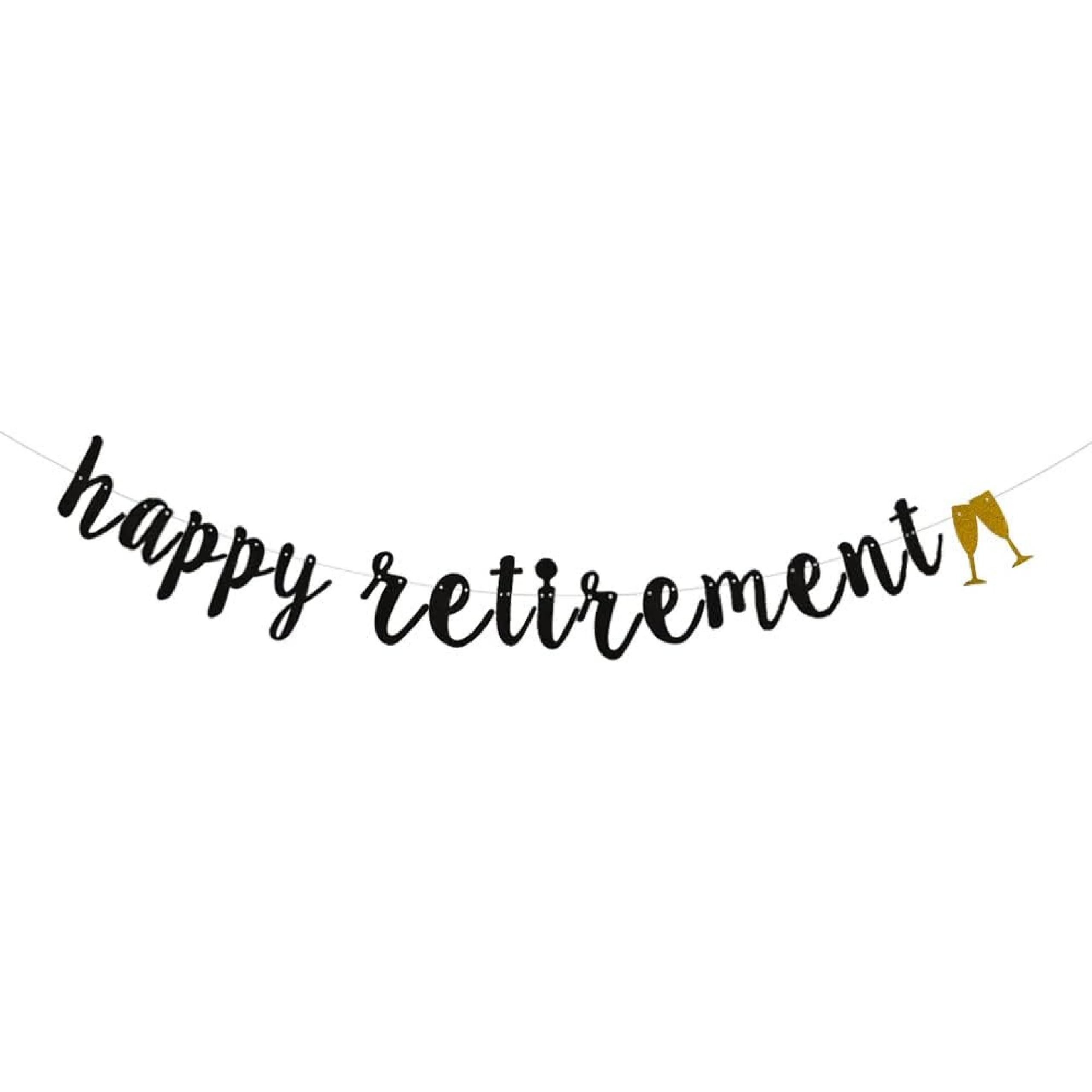 XIAOLUOLY Black Glitter Banner,Pre-Strung,Retirement Party Decorations women party Banner Bunting Sign Backdrops,happy retirement