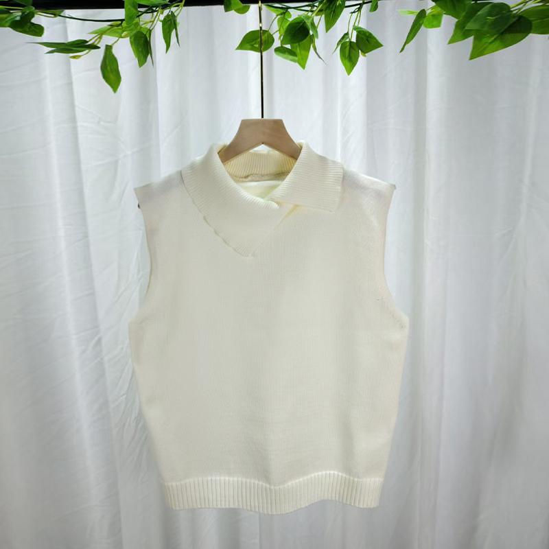 Otoño Invierno Coreano Color Sólido Solapa Sin Mangas Versátil Casual Chaleco Tejido Para Mujer