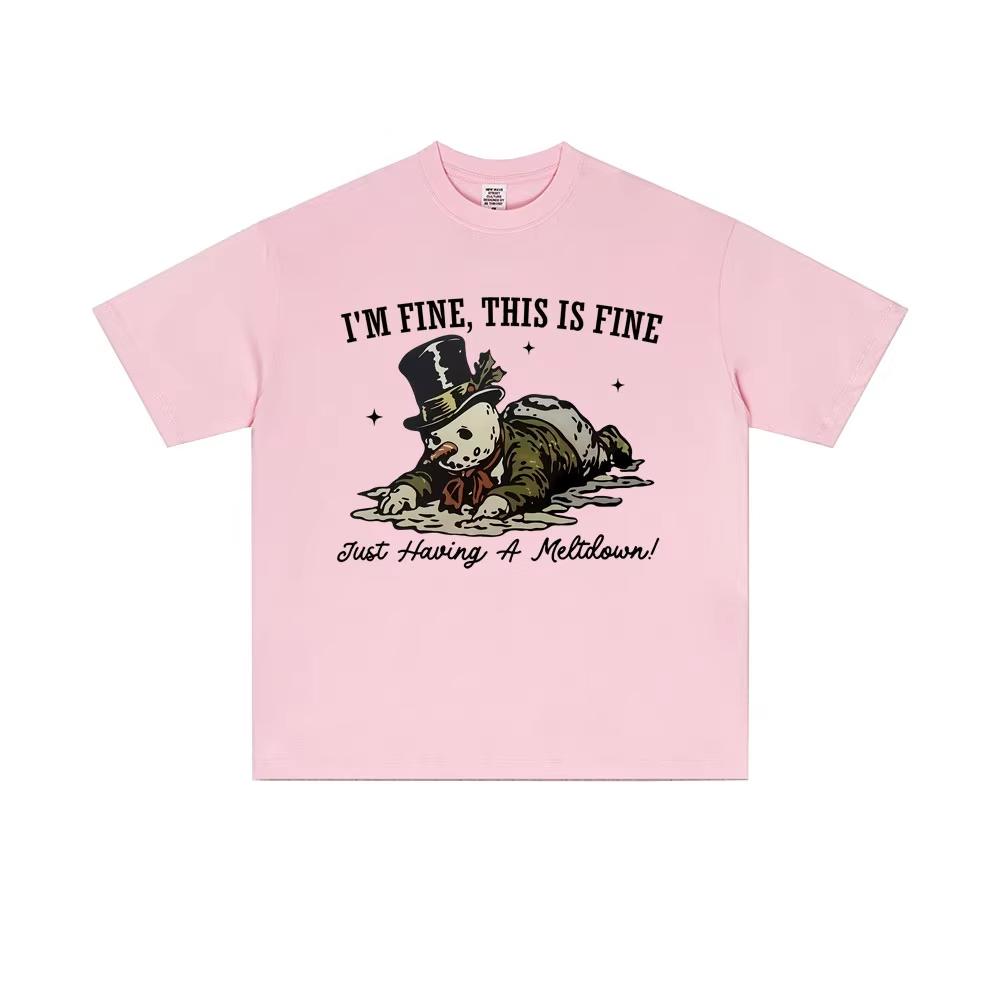 Im Fine This Is Fine Snowman Funny Meme T Shirt Men Women Christmas Short Sleeve T Shirts Mens Pure Cotton Shortsleeved Top