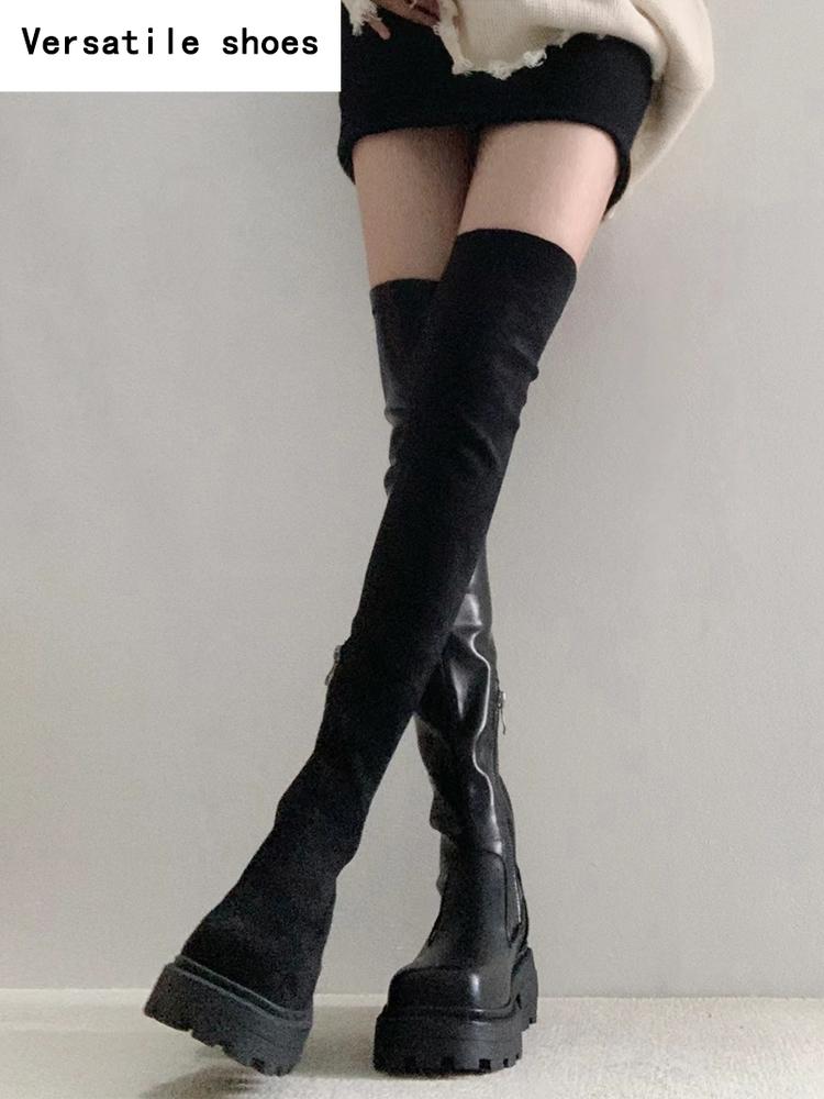 Stretch štíhlé ženy nad kolena vysoké kozačky móda boty z měkké kůže podzim zima tlustý podpatek dámy rytíř dlouhé kozačky