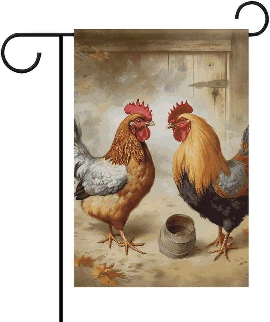 Seasonal Chicken And Rooster Print Garden Ag 12x18 Inch Double Sided Small Yard Lawn Patio Ags for Outside Outdoor Ag LLX