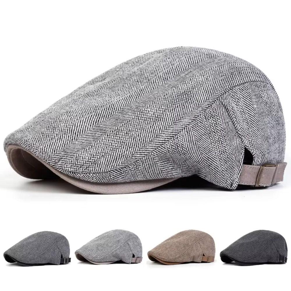 Retro Adjustable Newsboy Caps Grid Design Herringbone Pattern Berets British Style Painters Hats Men Fashion