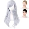 CaseEden Cosplay Silver White Merch and Wig Net of Wig, Smooth, Semi-Long, 60cm, Hair, (Set 2)