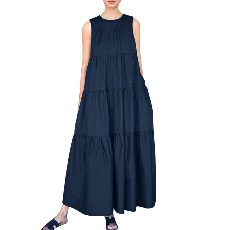 

ZANZEA Женское повседневное длинное платье-майка с круглым вырезом без рукавов 3XL темно-синий