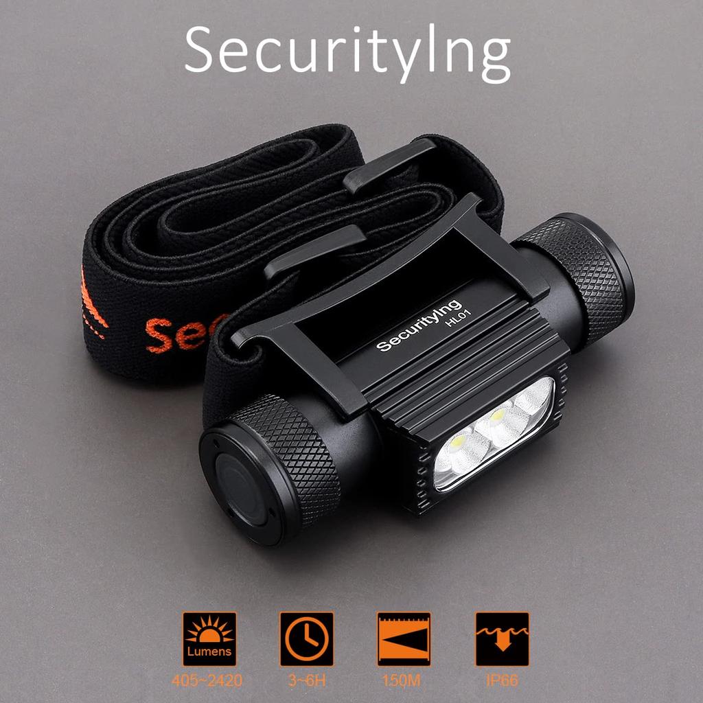 SecurityIng Süper 2420 IPX6 Almanya'da Üretilmiştir OSLP8 LED Rahat 180 Derece 9 Kademeli Kısma İçin ve Kask Uyumlu Kafa Lambası Değil, Şarj Edilebilir, Parlak,