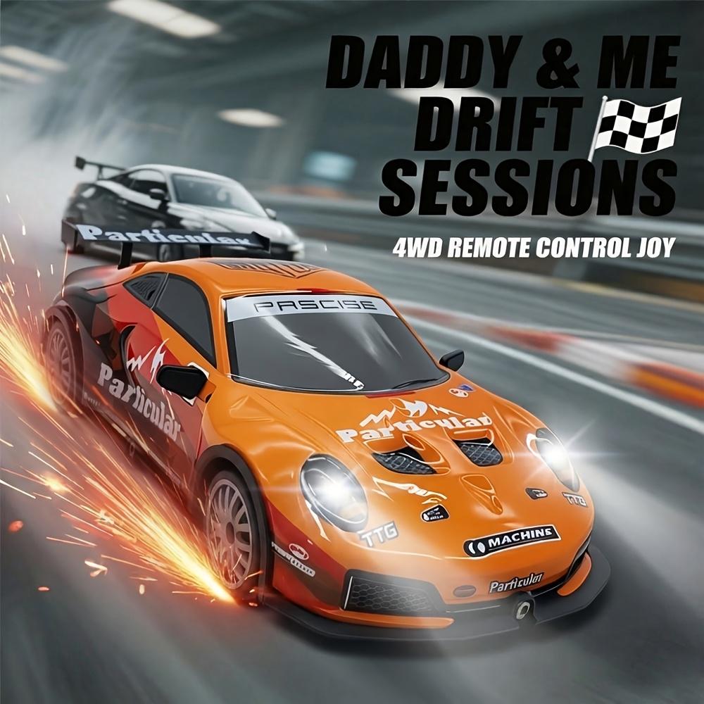 1:24 Scale RC Drift Car 4WD 2.4GHZ 28km/h HighSpeed Alloy Metal Racing Car With Drift Tires Barricades And LEDLights Gift For Boys