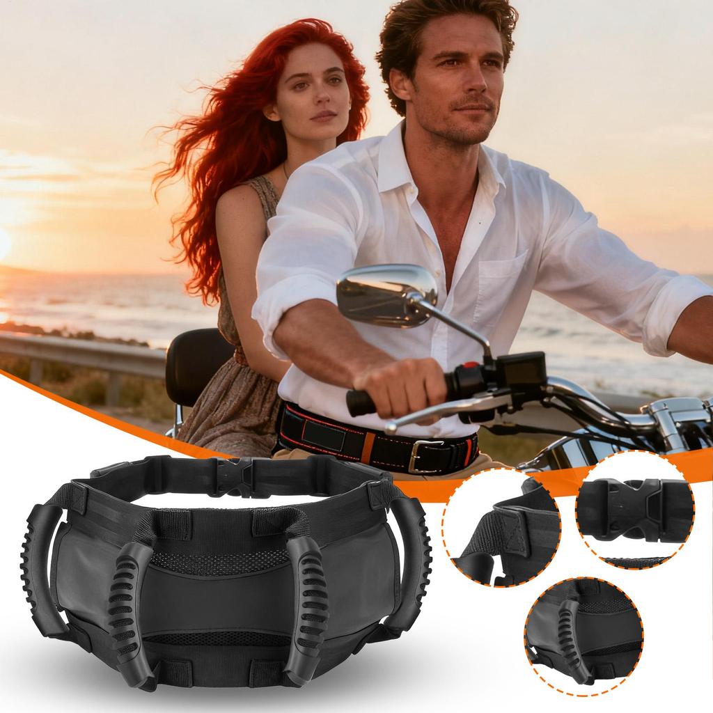 Motorcycle Passenger Handles Adjustable Safety Strap Motorbike Waist Belt Back Seat Handle For Riders Kids Adults ATV Snowmobile