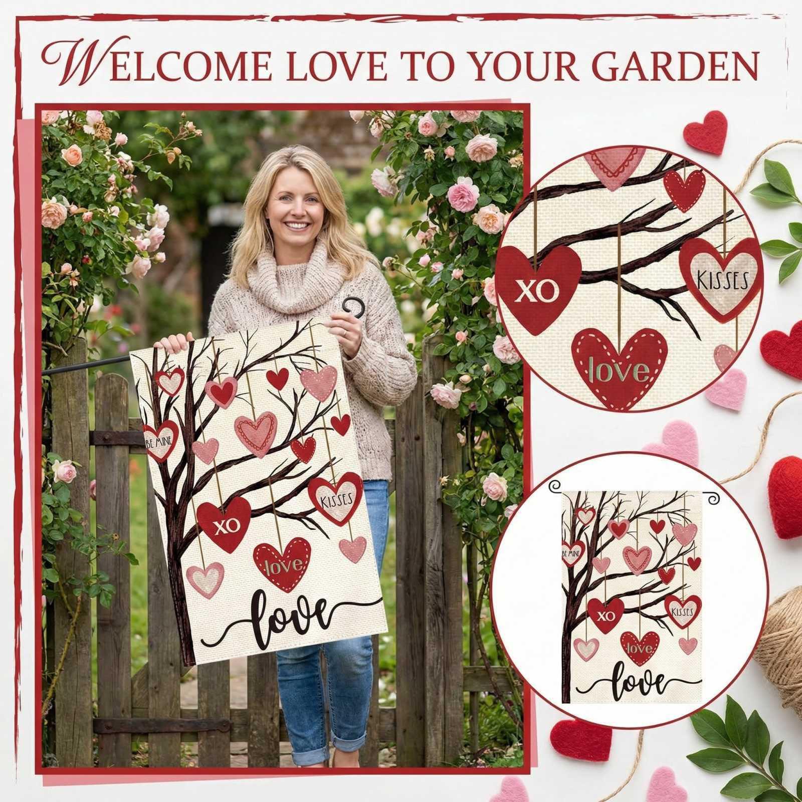 

Valentine s Day Garden Flag Outdoor Date Party Decoration Flag Love Print House Door Welcome Flag one size