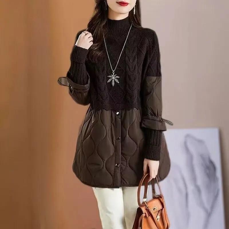 

Женские осенне-зимние утепленные топы средней длины с длинными рукавами и вставками 3XL