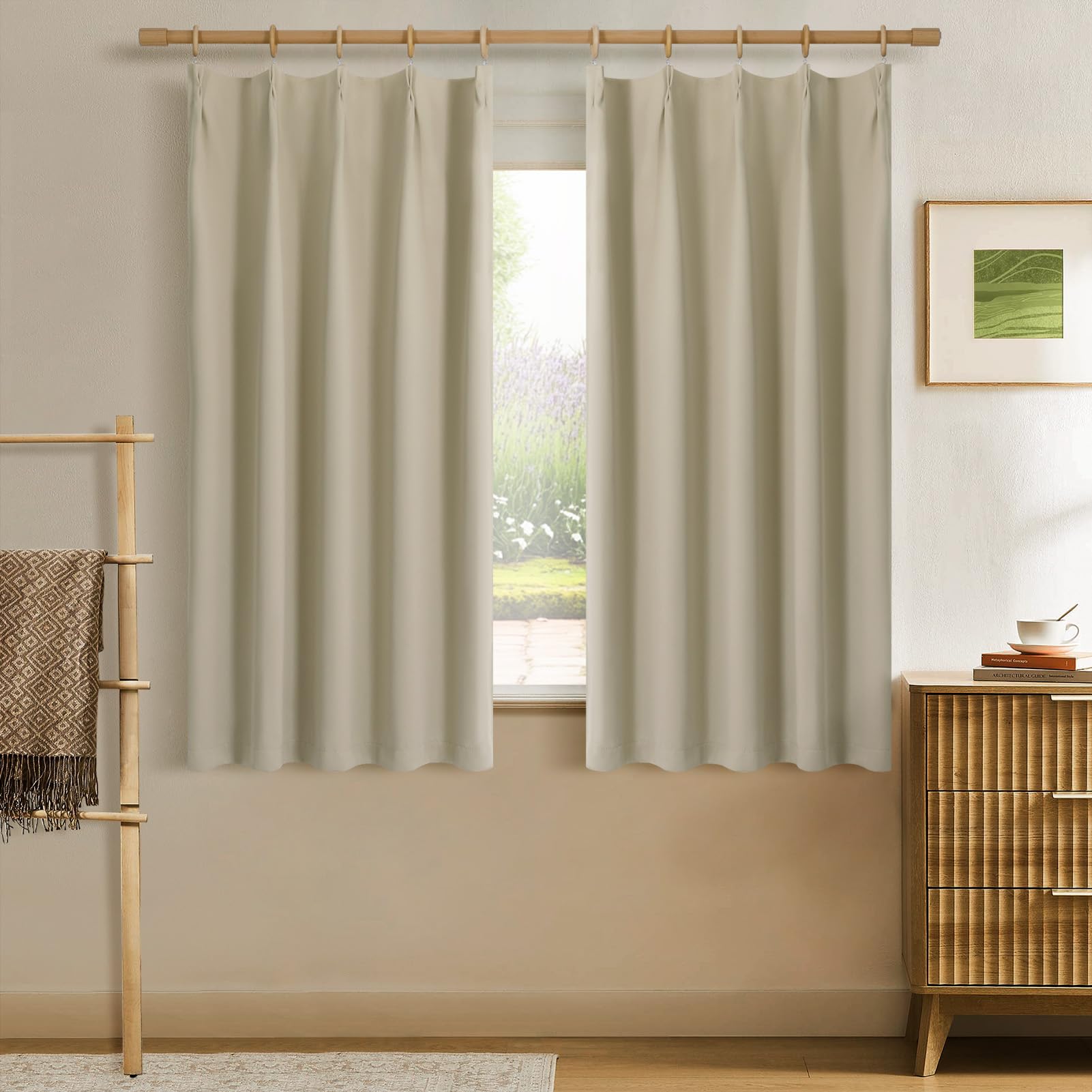 

Softalker Blackout Set of 100cm Wide x 110cm Soundproof and Thermal Stylish for Bay Back and Bathrooms Curtain Hooks for Easy Curtains, 2, Long, бежевый