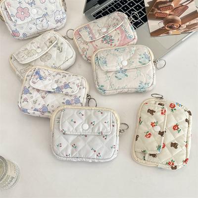 Flower Sanitary Napkin Lipstick Mini Item Holder Bag Case Cute Cartoon Floral Quilting Document Storage Card Coin Money Purse