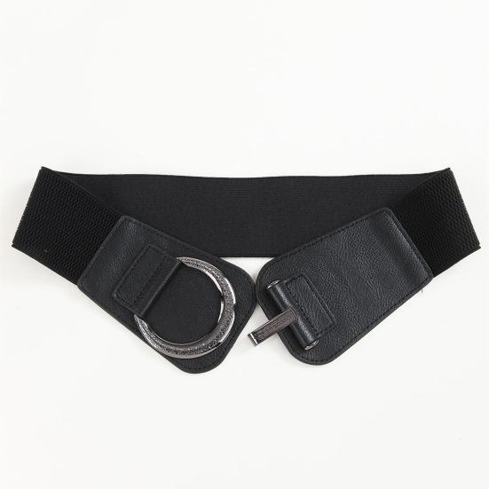 Women Elastic Corset Solid Color Metal Hanging Buckle Belt Faux Leather Slimming Body Waistband Dress