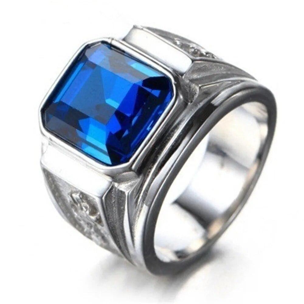 Fashion Vintage Blue Crystal Ring Hip Hop Punk Rock Gold Color Dragon Rings for Men Women Vintage Wedding Engagement Rings