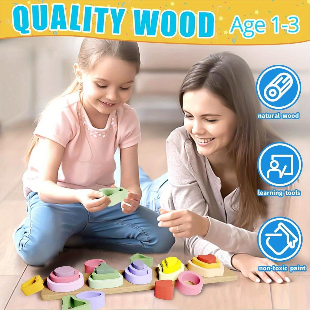 Montessori Wooden Sorting and Stacking Toys, Color Shape Sorting Blocks, Early Learning Educational Toys, Christmas Gift