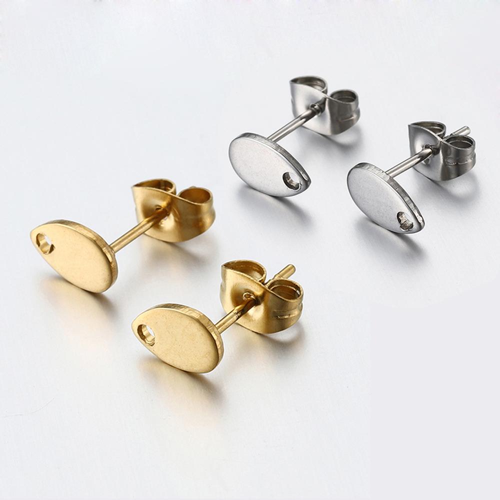 10pcs Gold Stainless Steel Love Heart Ear Studs for DIY Earrings Base Jewelry Making Hole Dangle Charm Components Accessories