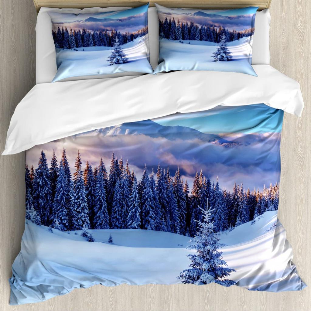 Christmas Style Snowflake Dot Pattern Three-piece Quilt Cover 3D Digital Printing Bedding Set Retro Bed Cover