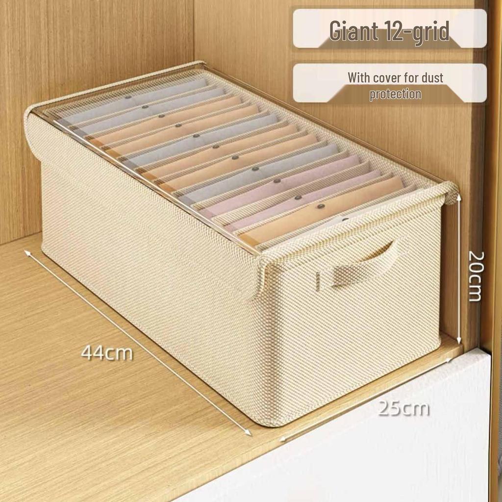 PP Board Fabric Clothes Organizer with Dividers - Wardrobe Storage Box for Pants