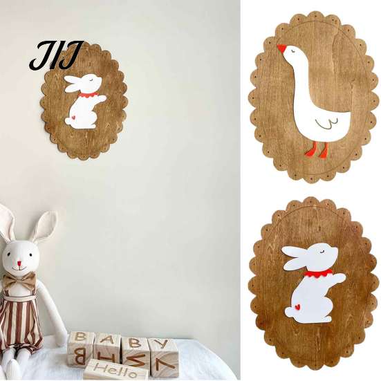 Photography Setting Props Rustic Wooden Wall Stickers, Nordic Rabbit Goose Decor, Cute Forest Animal Decor Art for Kids Bedroom Nursery Prop
