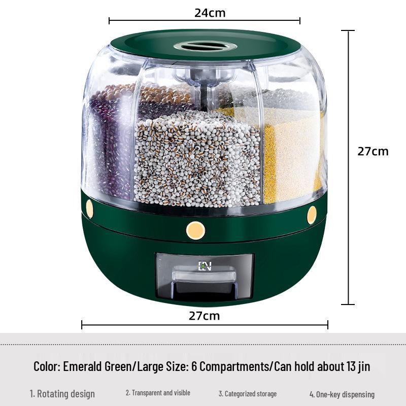 

Вращающийся контейнер для хранения риса и хлопьев - Защита от насекомых и влаги, Герметичные отделения