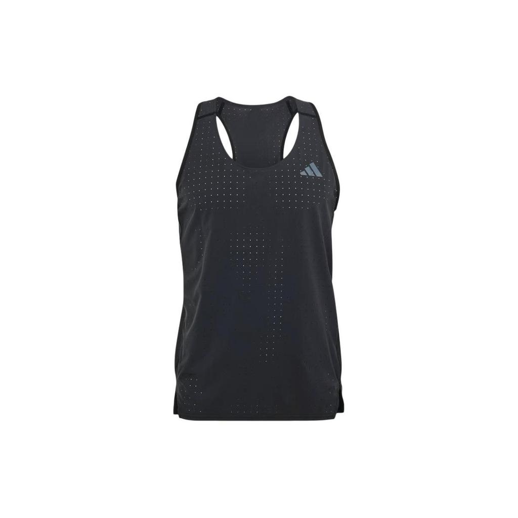 Adidas Adizero Running Solid Split Neck Slim Fit Breathable Ultra Light Sleeveless Tank Men Tops Black IW6105