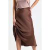 Leopard Pattern Satin Midi Length Brown Skirt