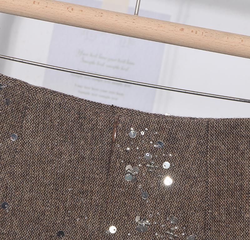 2025 Winter Beaded Sequin High-Waist A-line Skirt - Slim Fit, Anti-Exposure, Hip-Hugging Design