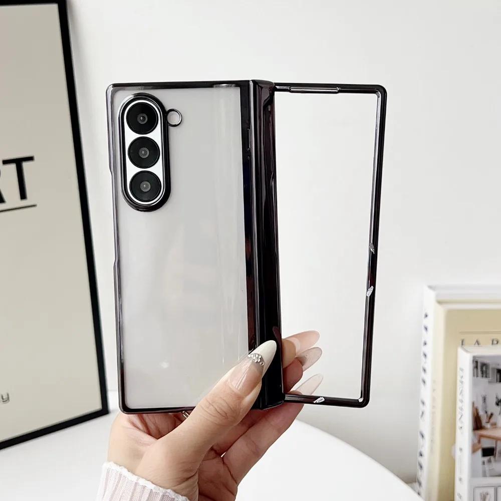 Hard Shell Transparent Electroplated Phone Case for Samsung Galaxy Z Fold7 6 5 4 3 Spring Hinge Protective Shockproof Hard Cover