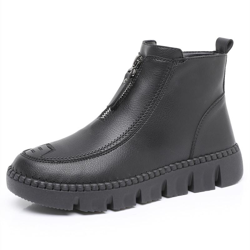 Women's Faux Leather Waterproof Winter Ankle Boots - Plush, Warm, and Comfortable for Middle-Aged and Elderly