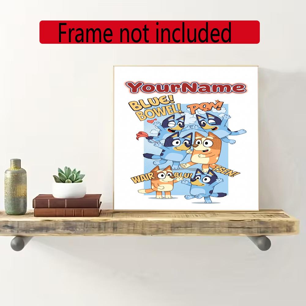 Bluey Customize Your Name Diamond Painting Round Diamond Diy Frameless Holiday Artwork Suitable For Home Office Wall Decoration