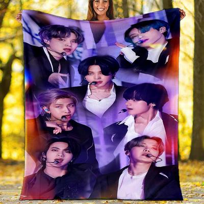 Kpop BTS tištěná deka—lehká, měkká, teplá;všestranná deka pro všechna roční období—ideální jako přehoz do klimatizované místnosti, deka na zdřímnutí