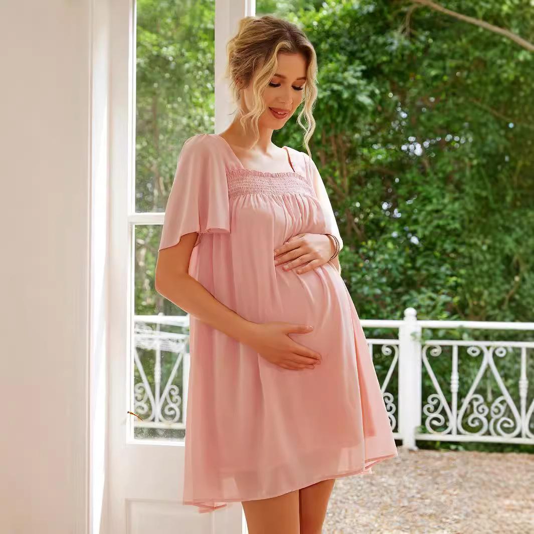 

Summer new women s clothing large size dress simple short sleeve sweet maternity clothing sexy dress women XL рожевий