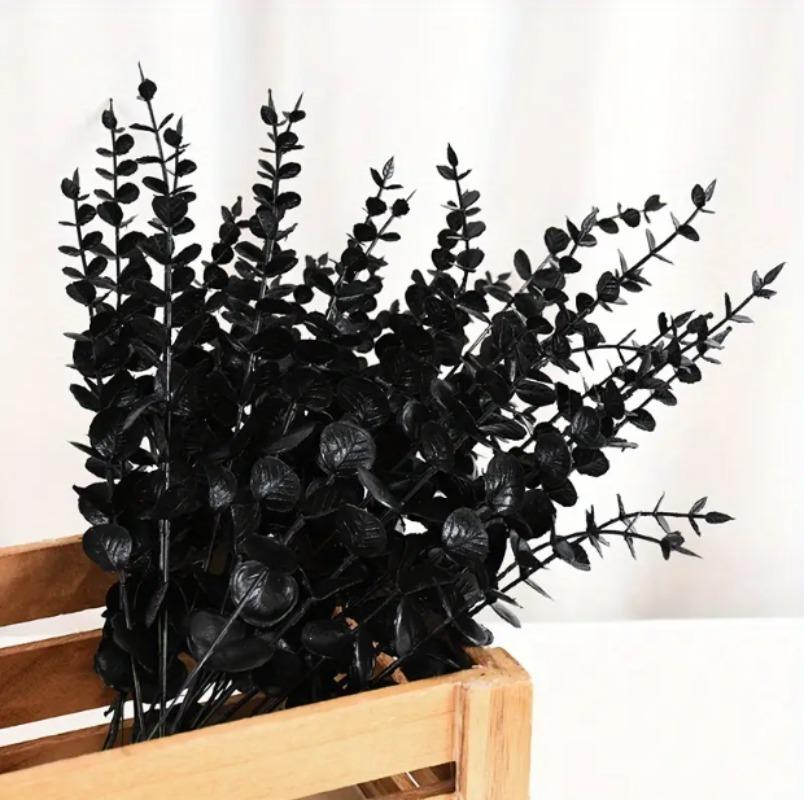 Halloween Schwarze Eukalyptusstiele Künstliche Eukalyptusblätter Vasenarrangement Zweige für Hochzeitsstrauß DIY Heimdekoration
