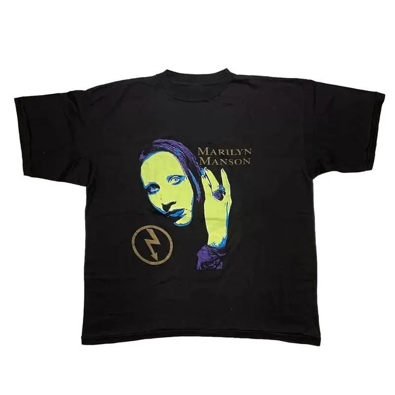 Marilyn Manson Industrial Metal "You're Born Again Now Die Again" 1990s Vintage Graphic Oversized Streetwear T-Shirt Top for Rock & Industrial Metal