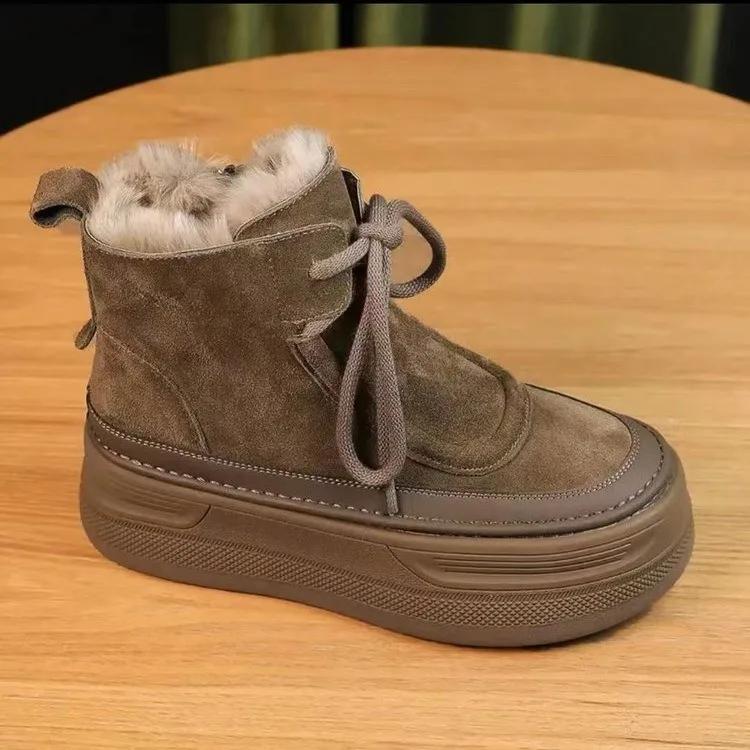 2024 Winter New Short Cotton Boots Women's Fashion Casual Lace-up Snow Boots Thick Soles Plus Cashmere Warm Cotton Shoes