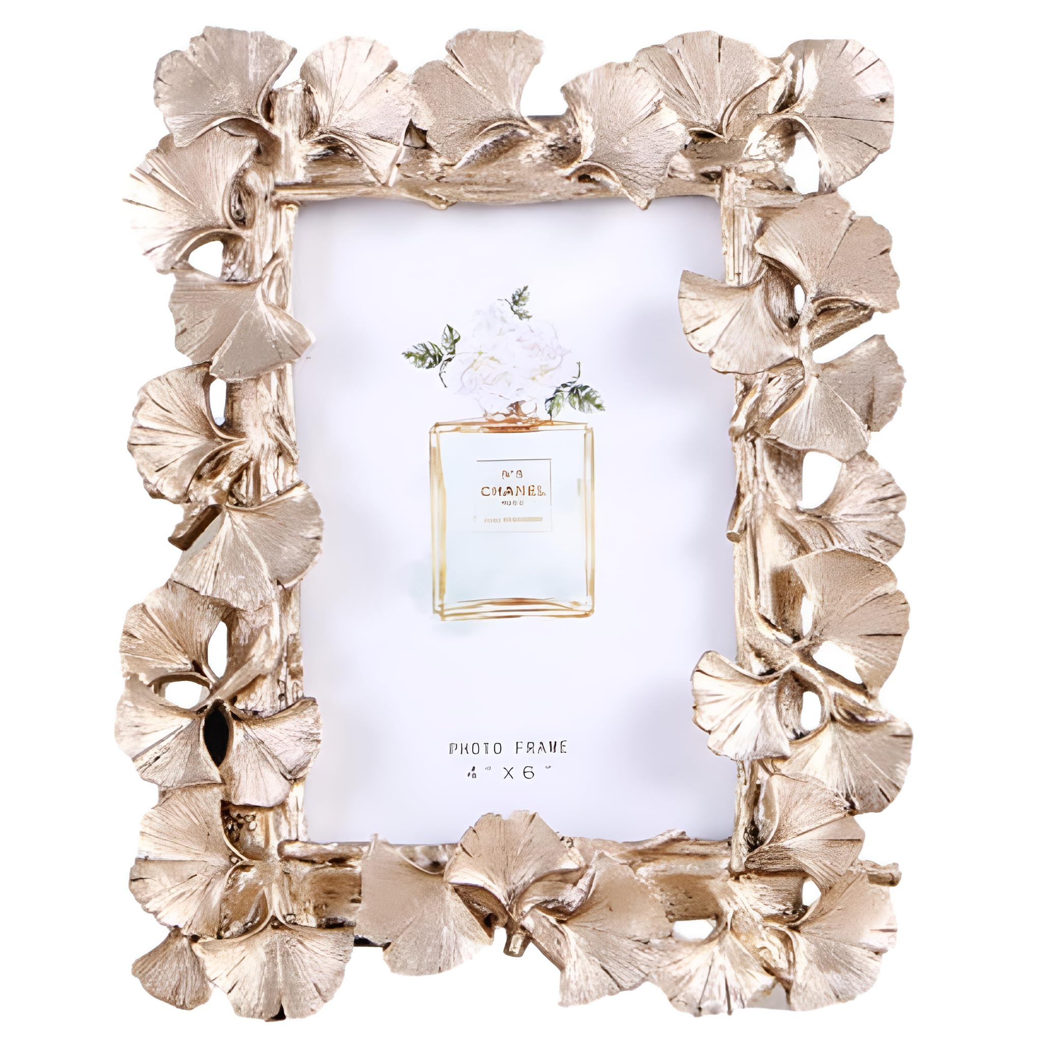 Queen-b Ginkgo Photo Frame, Nordic Style, Picture Frame, Stylish and Cute Tabletop Ginkgo Design, Interior Decoration (Rectangular/Gold)