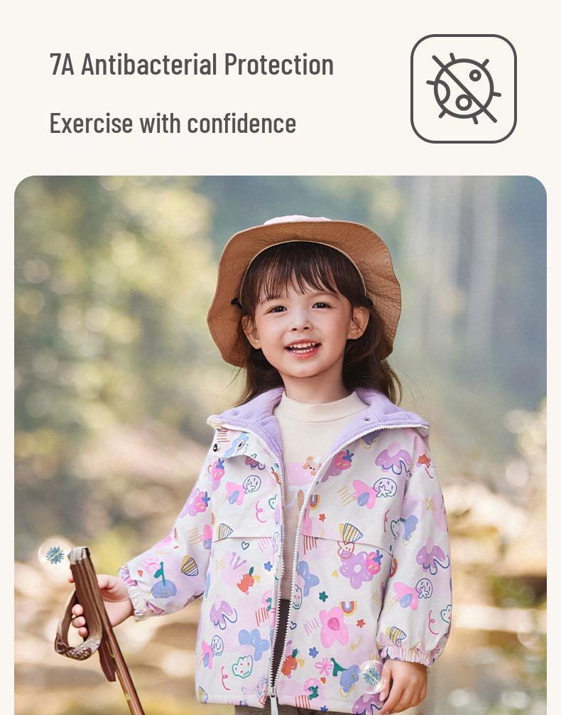 [Antibacterial] Jerry Baby Girls' Fleece-Lined Three-Proof Jacket - Warm Baby Fleece Top