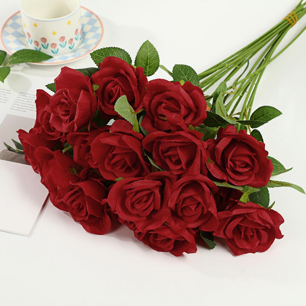 Artificial Rose Flower Realistic Long Stem Faux Silk Rose Bouquet For Valentine's Day Home Wedding Party Flower Decoration