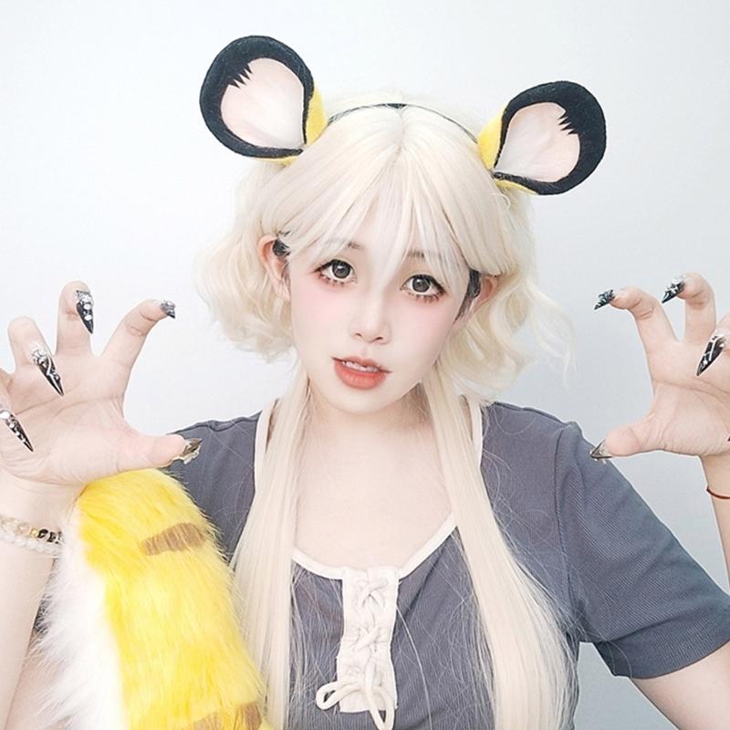 2Pcs Tigers Cats Wolf Foxes Tail Ears Headband Set Halloween Christmas Fancy-Party Costume Toy for Woman Men Cosplay