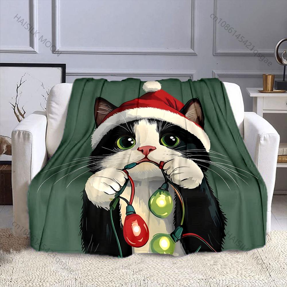 

Cute Black Cat Christmas Lights Blanket Warm Soft Luxury Gifts for Children Adults Suitable for Home Bed Sofa Travel RV 75x90cm