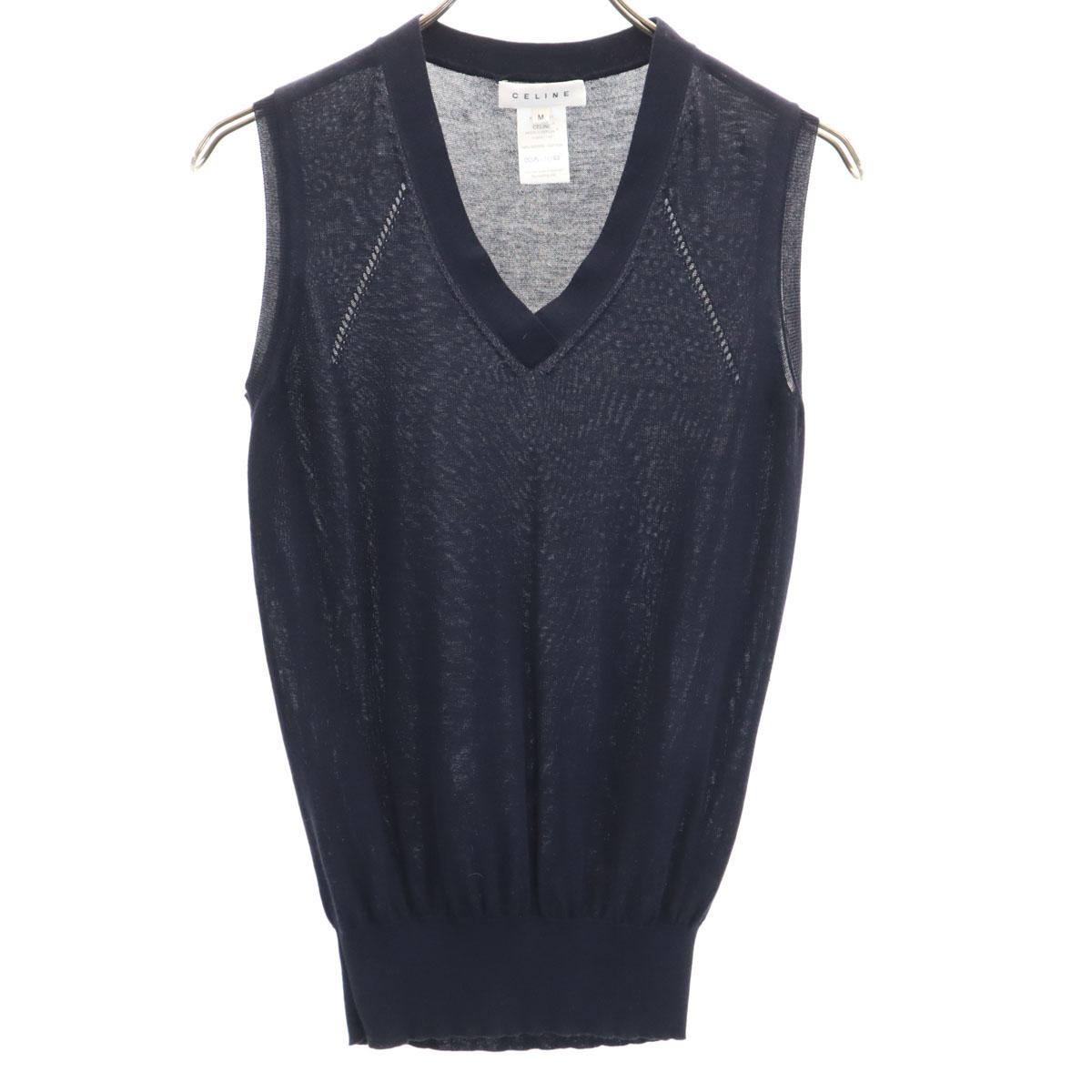 

CELINE made in Italy Short sleeve V neck Knit vest M Navy Women Used