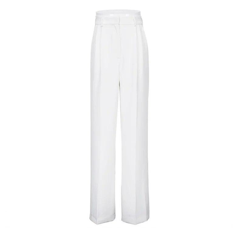 Pantalones de oficina azules a la moda para mujer, pantalón ancho